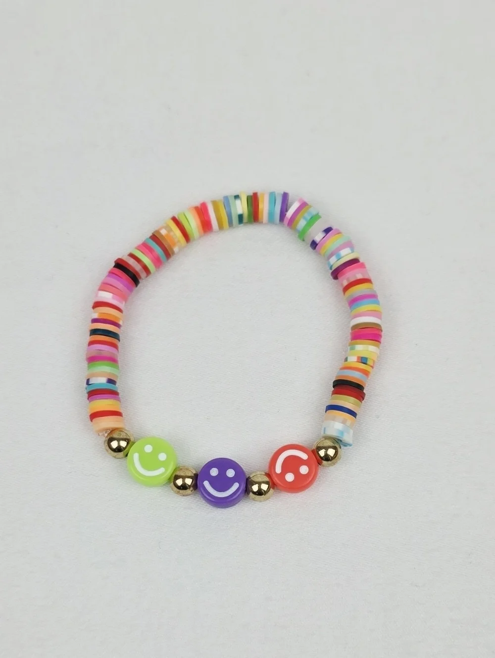 Handmade Clay Bead Multi Color Smiley Face Bracelet